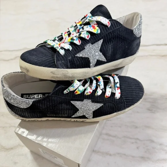 Golden Goose Superstar Corduroy Print Sneaker with Swarovski Crystal Details - Picture 4 of 6